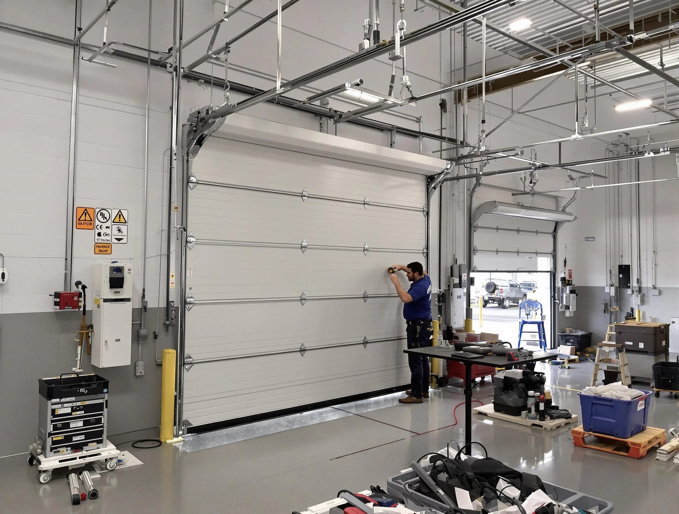 Commercial garage door repair being performed by Hempfield Garage Door Repair expert in Hempfield