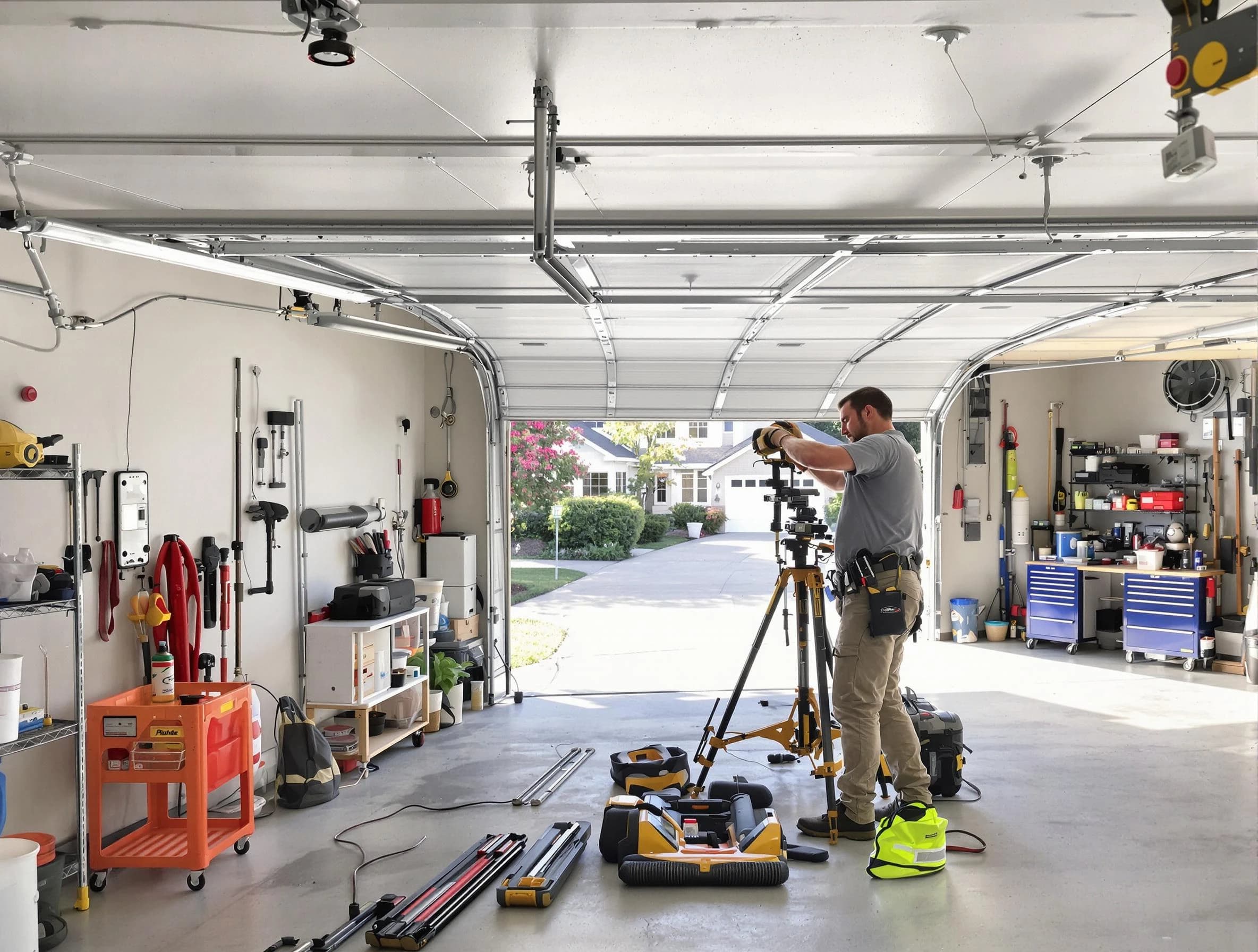 Hempfield Garage Door Repair specialist performing laser-guided track alignment in Hempfield