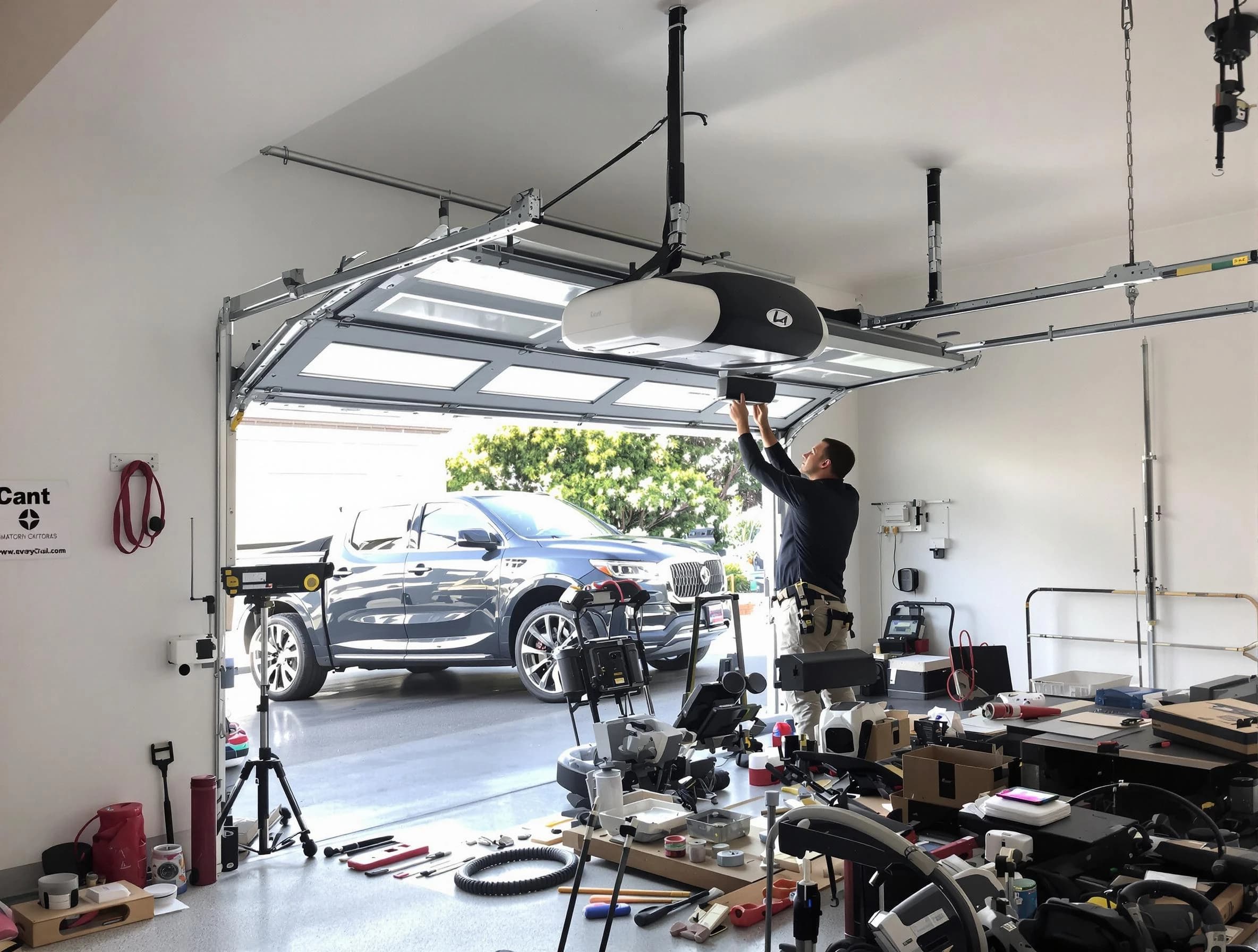 Hempfield Garage Door Repair specialist installing smart garage door opener system in Hempfield home
