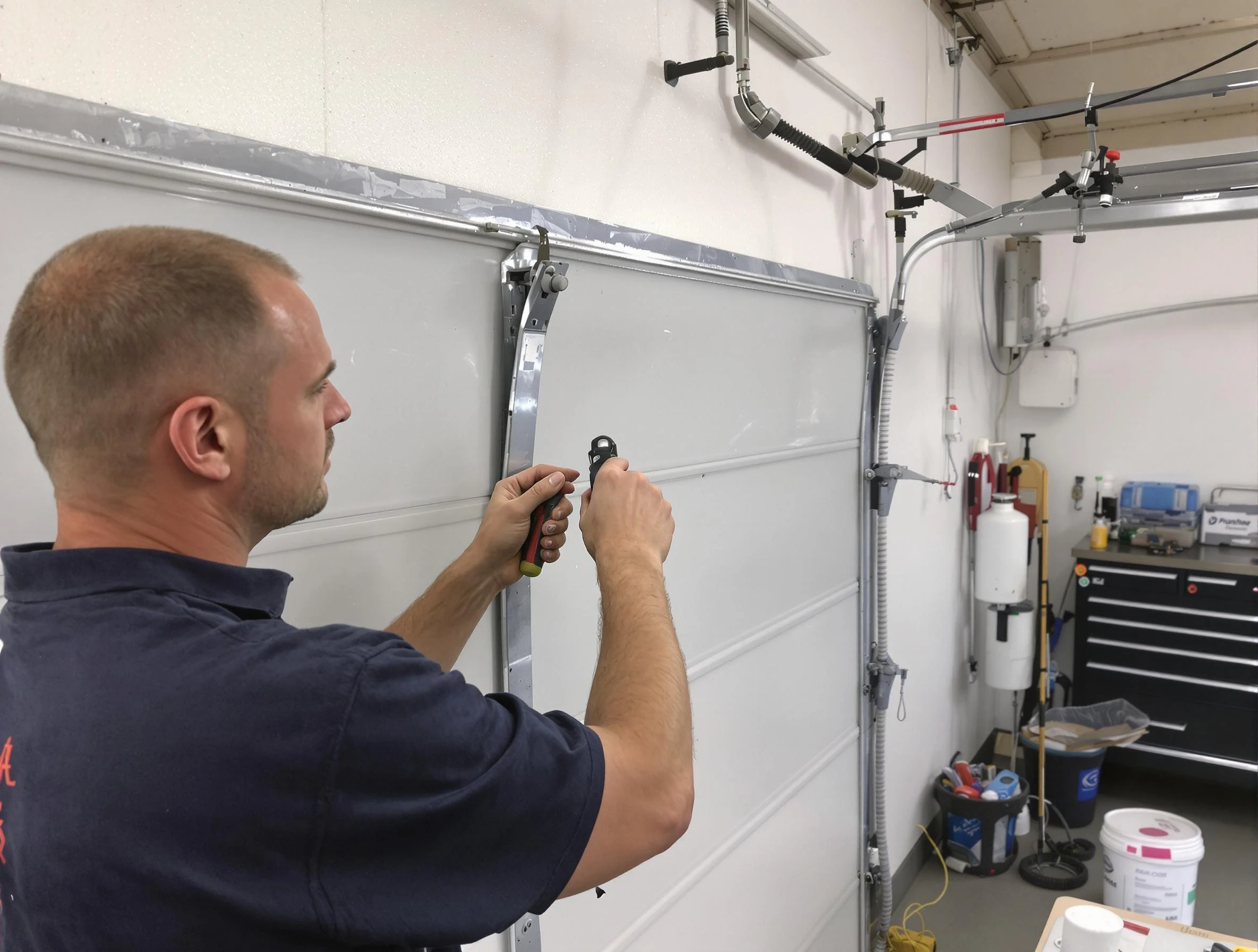 Before and after garage door dent repair by Hempfield Garage Door Repair in Hempfield