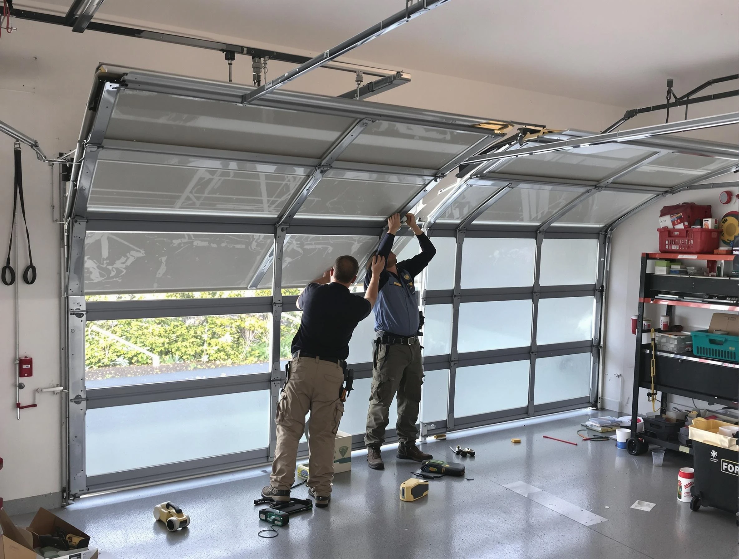 Hempfield Garage Door Repair expert performing precise panel replacement on Hempfield garage door
